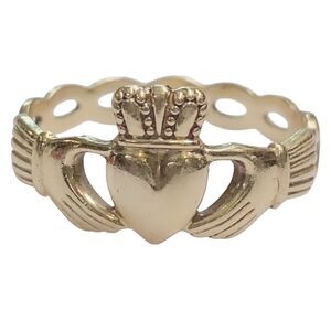 10k 10KT Yellow Gold Claddagh Heart Size 8.25 Braided Style Ring